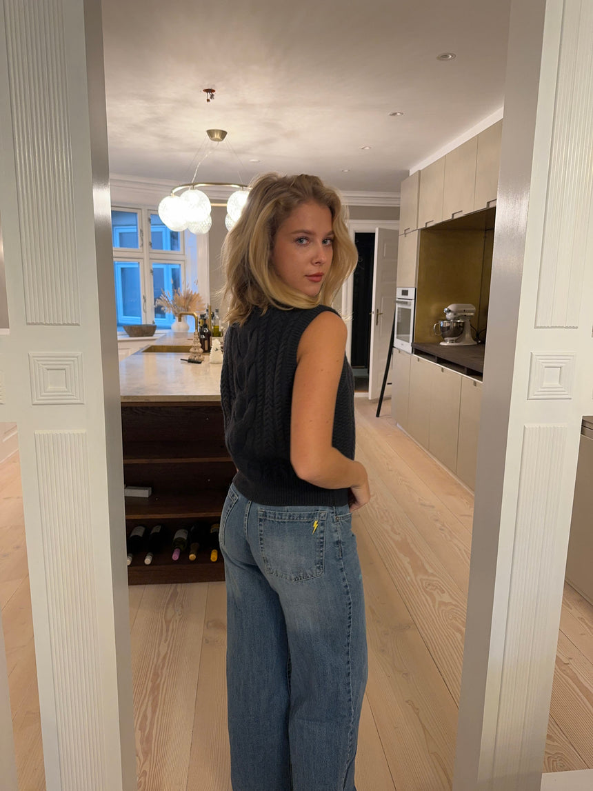Irene vest med kabelstrik - Navy