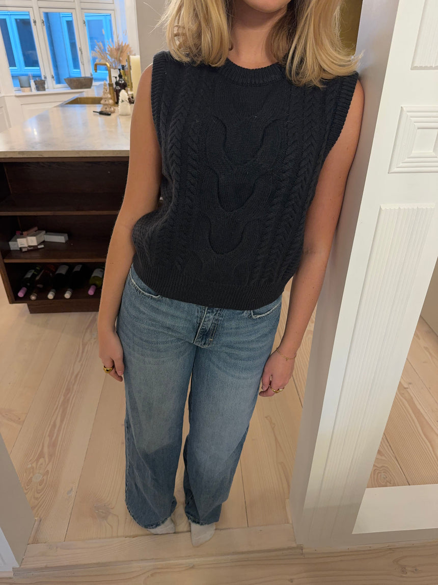 Irene vest med kabelstrik - Navy