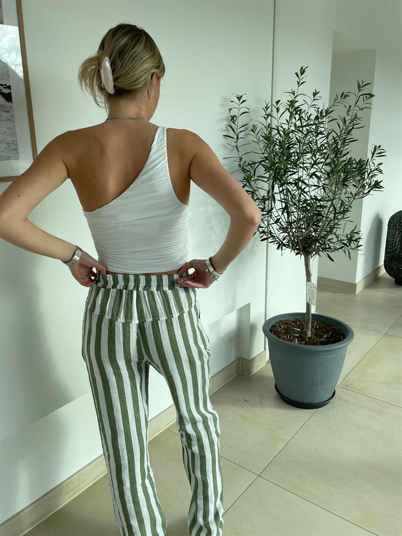 Hilja hør bukser med bred stribe - – Design By Si