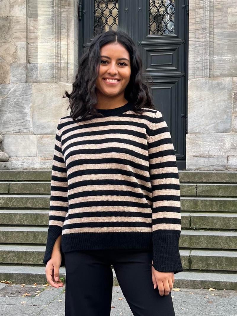 Paulina striktrøje - beige/sort