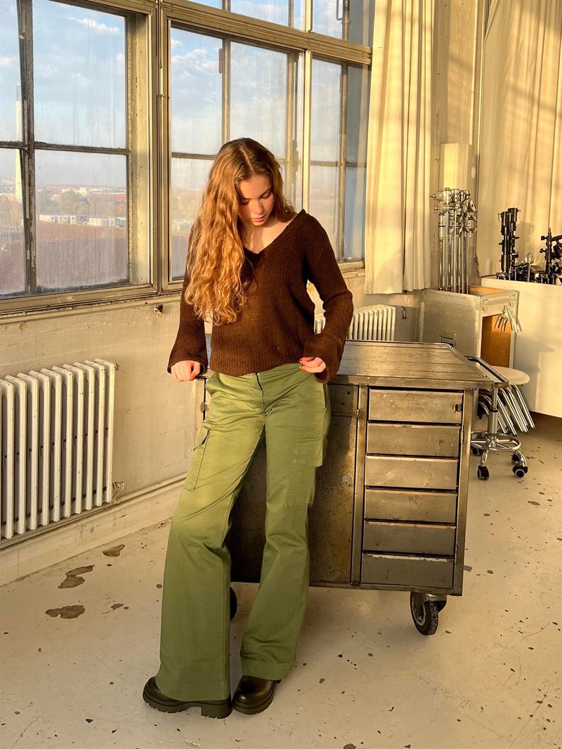 Anna Olympia lavtaljede cargo bukser - kaki
