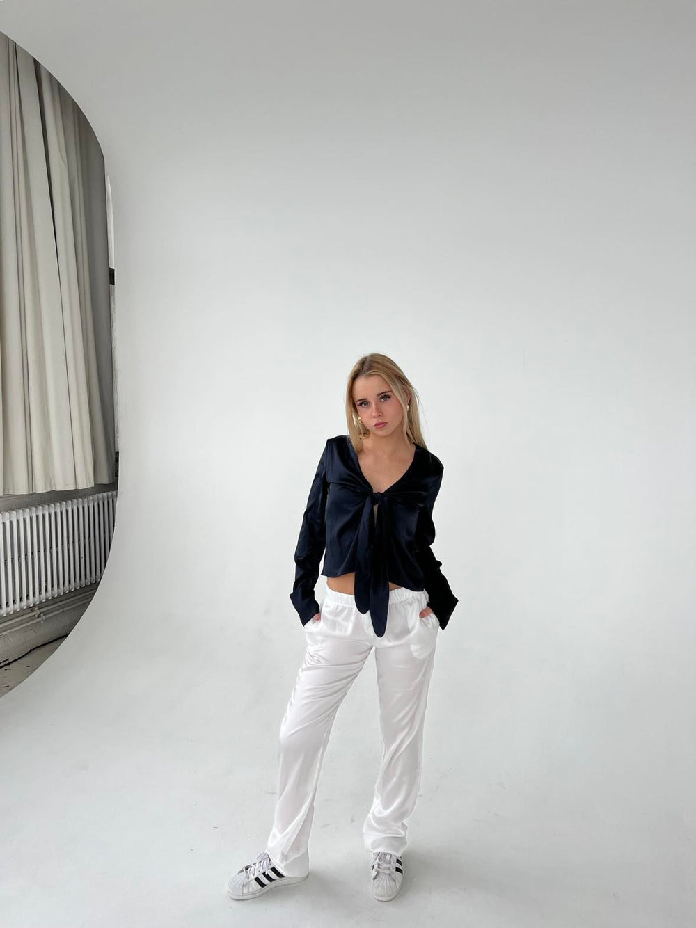 Lona lavtaljet satin bukser - Hvid