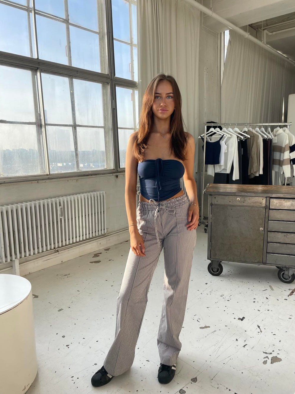 Svea lærredsbukser - navy/beige