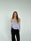 Thea off shoulder bluse - hvid med navy striber