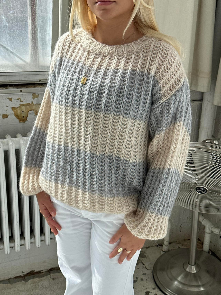 Melly striktrøje med striber - Beige/grå