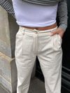 Premium - stribet bukser lys beige