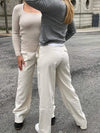 Premium - stribet bukser lys beige