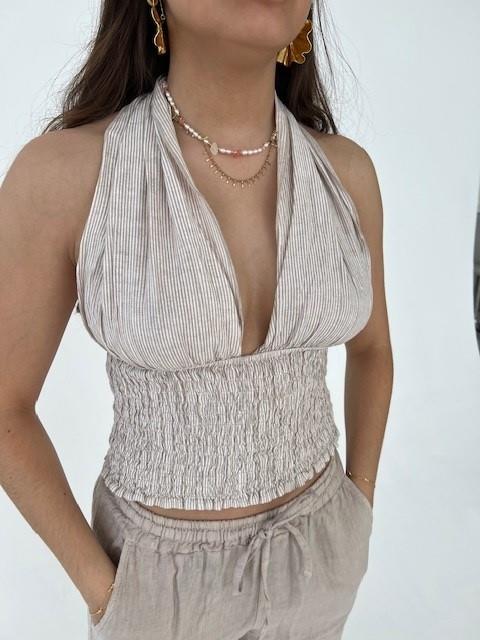 Pippi hør top - beige