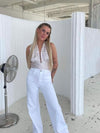 Anne-Sofie Krab -  Satin top off white/lilla