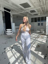 Anne-Sofie Krab -  Satin top off white/lilla