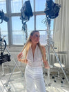 Anne-Sofie Krab -  Satin top off white/lilla