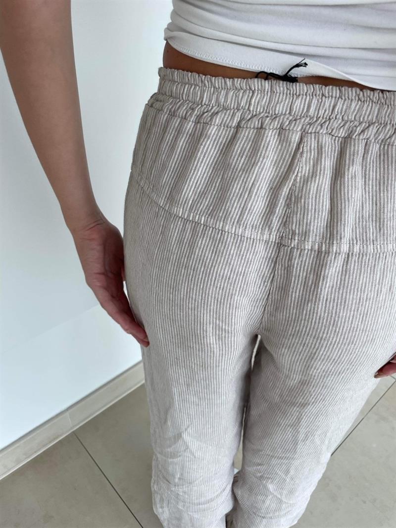 Hilja stribet hør bukser - beige