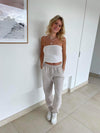 Hilja stribet hør bukser - beige