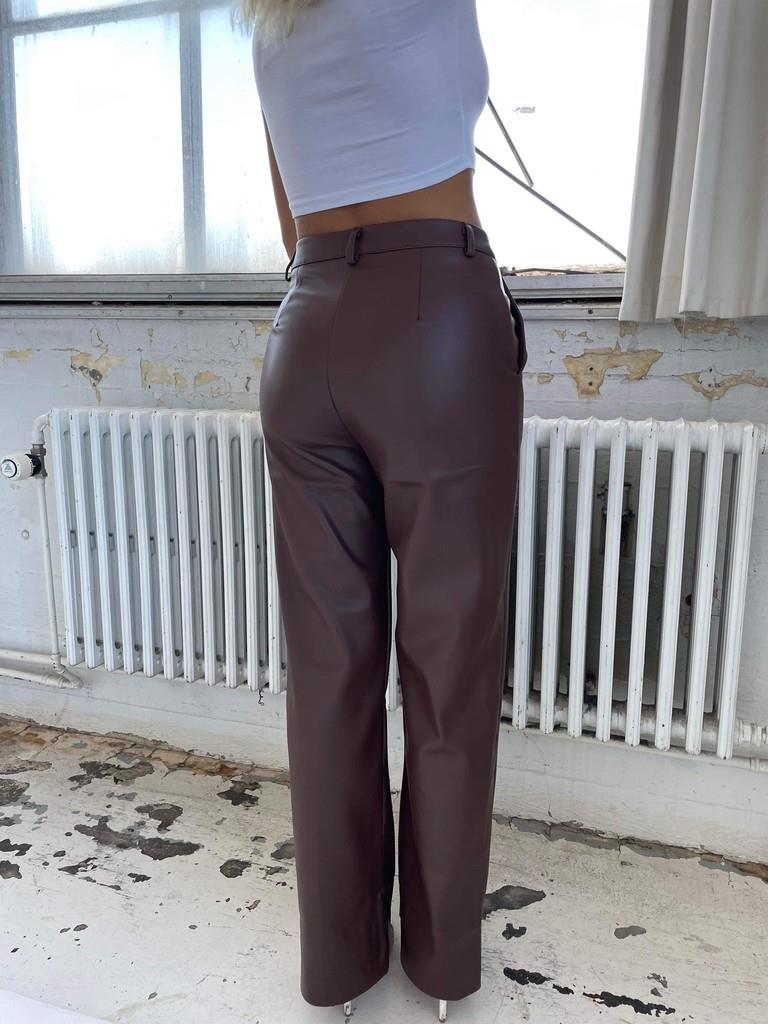 Classic wide bukser læderlook - brun