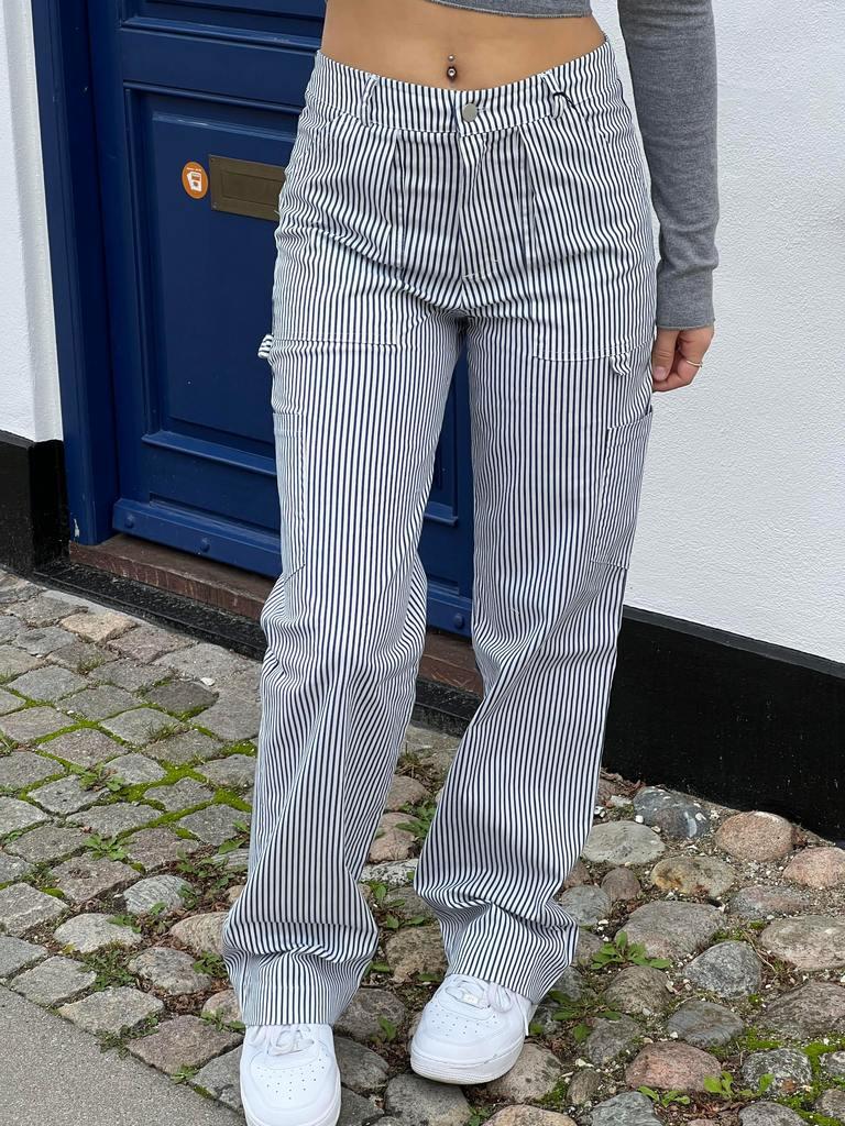 Diana stribet bukser - hvid/blå