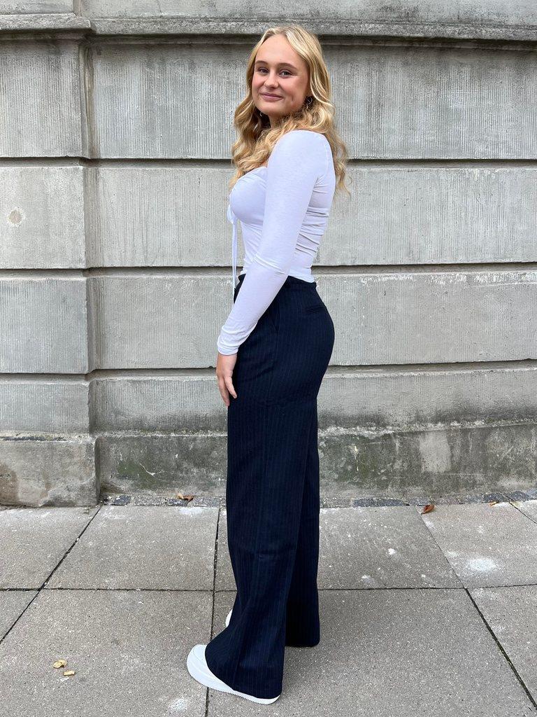 Amalia stribet bukser - navy