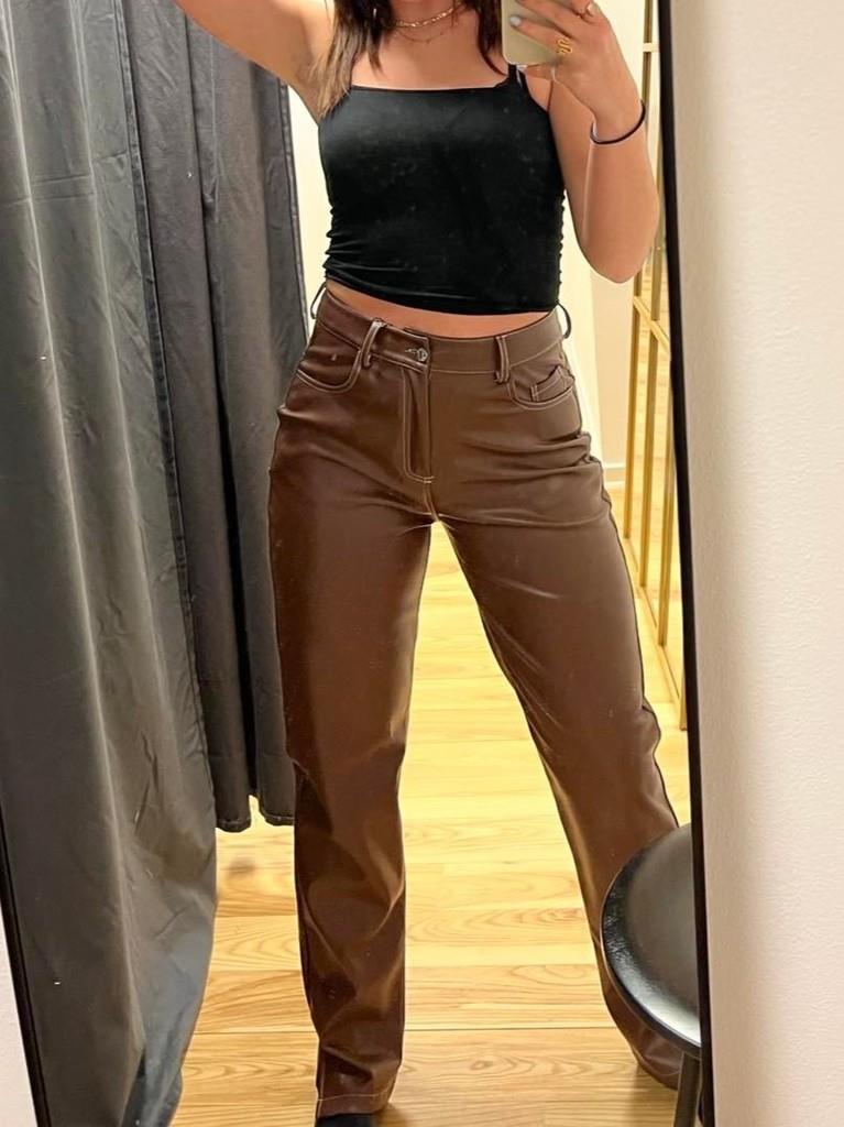 Ginny bukser i læder look brun
