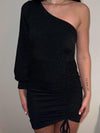 Kalina one shoulder kjole - sort glitter