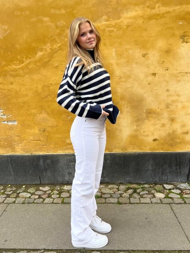 Berta striktrøje - navy/hvid