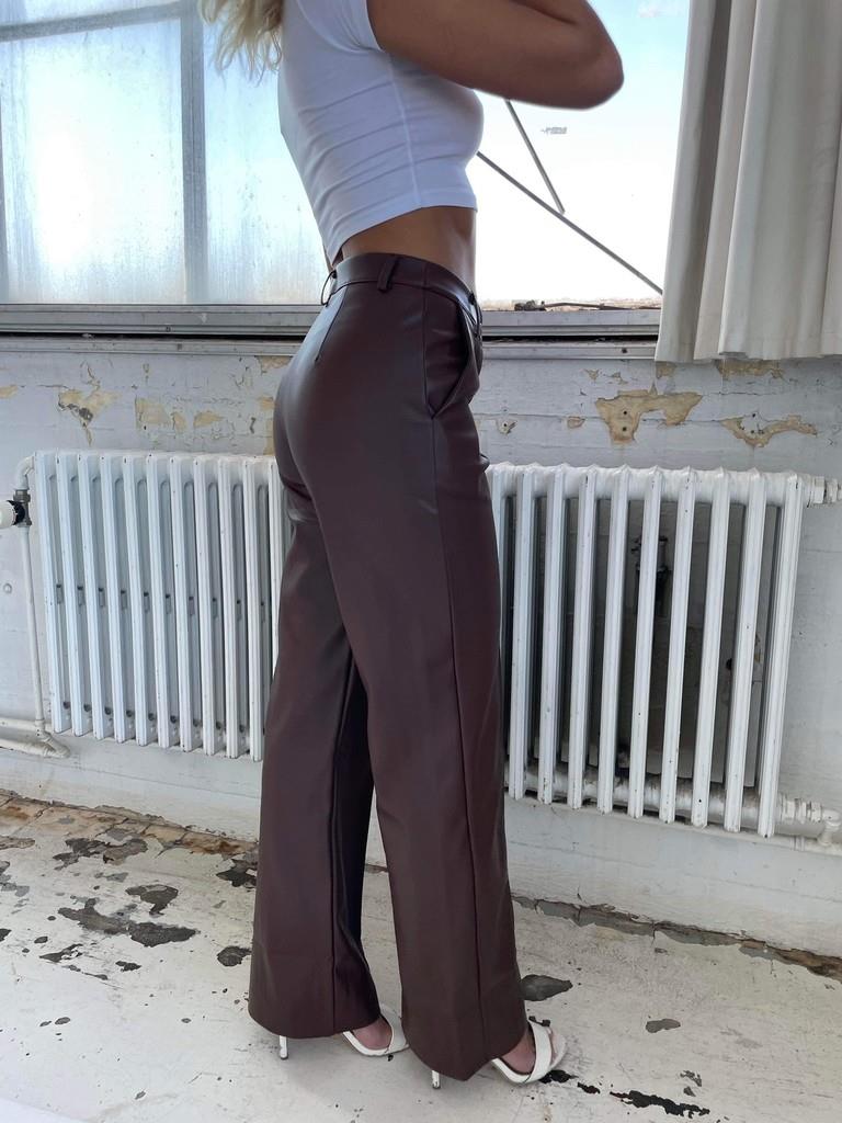 Classic wide bukser læderlook - brun