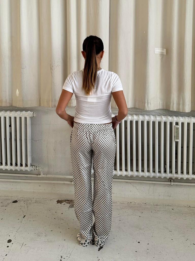 Lona lavtaljet satin bukser - Off-white/grøn