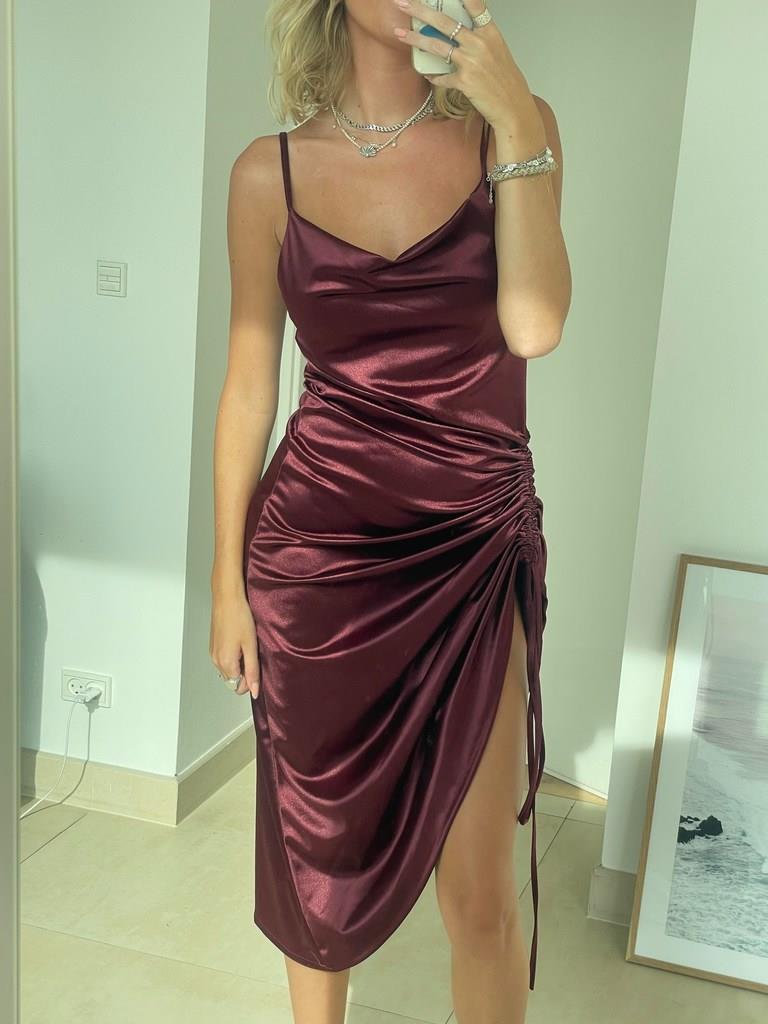 Mathea satin kjole - bordeaux
