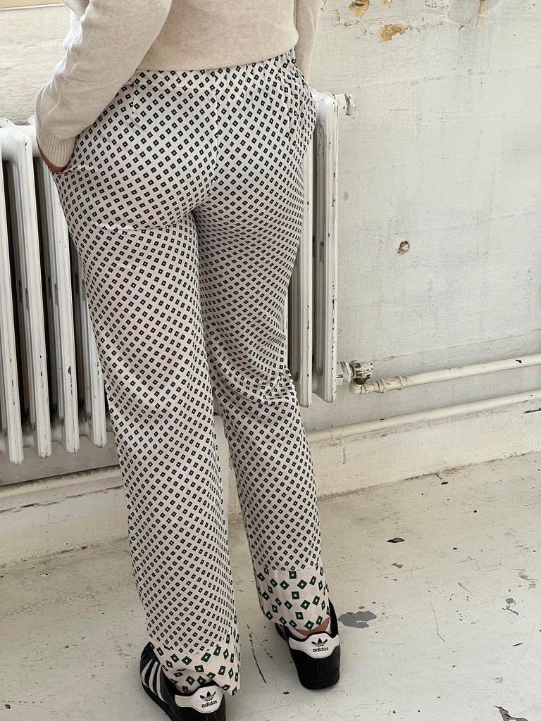 Lona lavtaljet satin bukser - Off-white/grøn