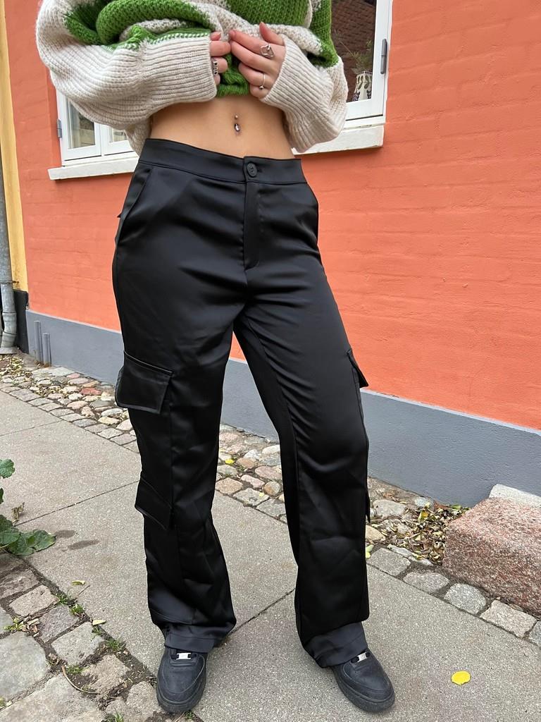 Fauna satin cargo bukser - Sort