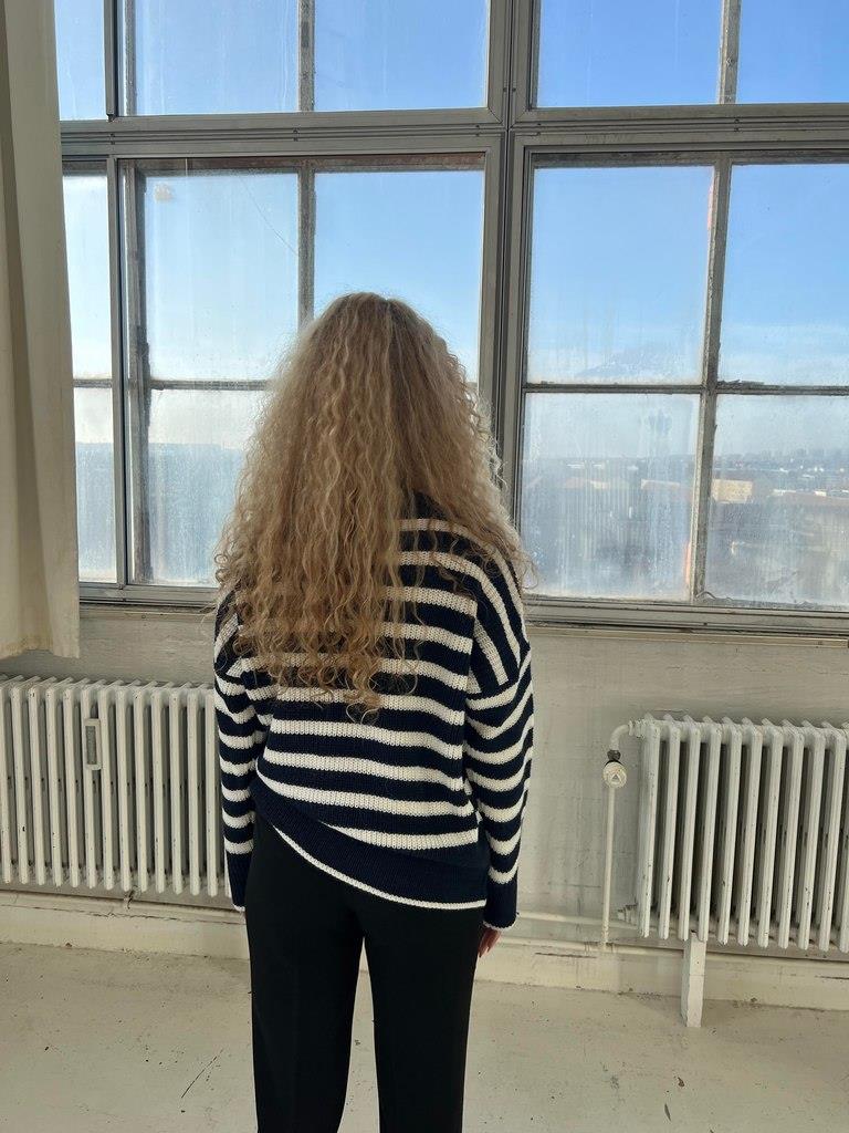 Berta striktrøje - navy/hvid