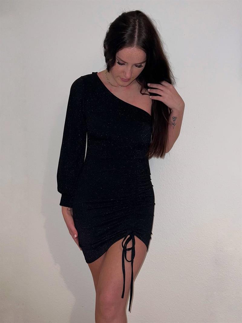 Kalina one shoulder kjole - sort glitter