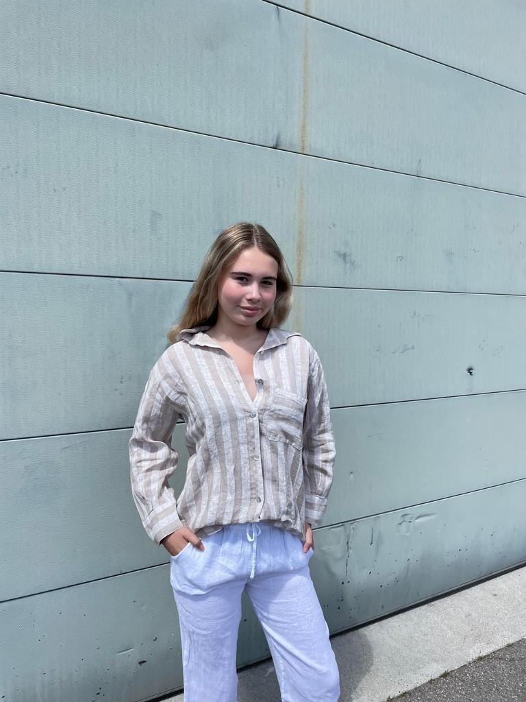 Kaisa hør skjorte med brede striber - beige