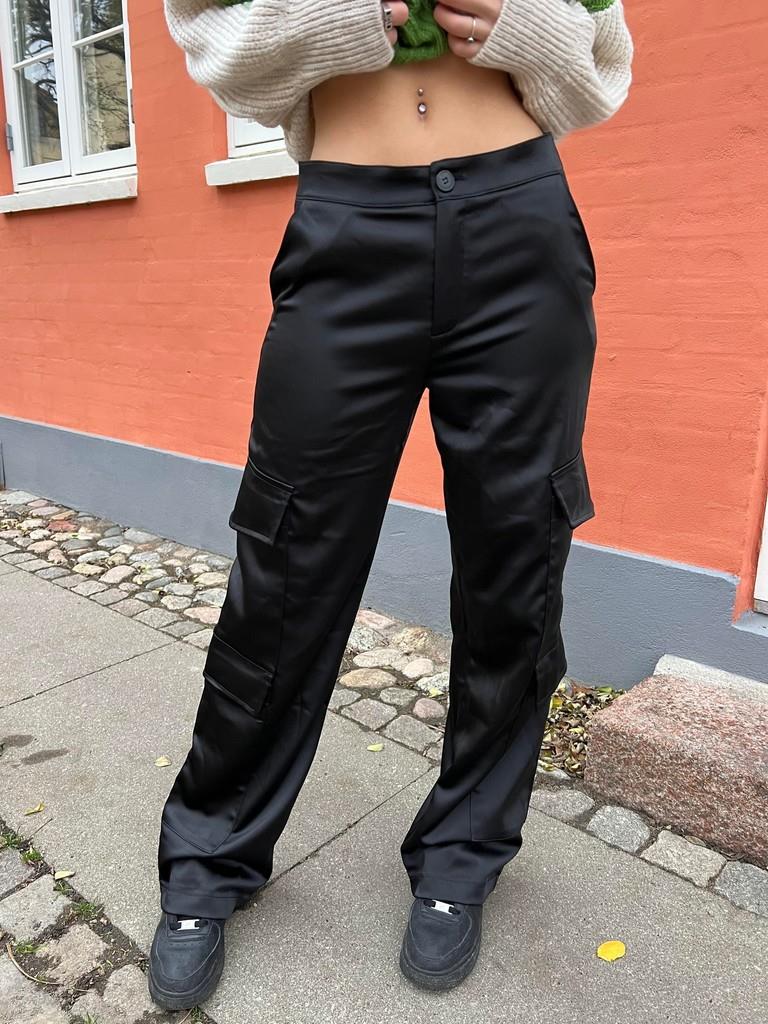 Fauna satin cargo bukser - Sort