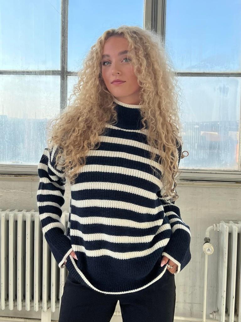Berta striktrøje - navy/hvid