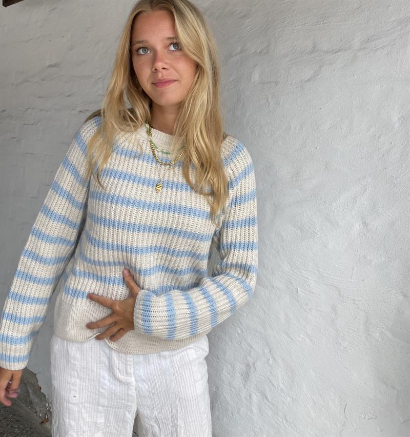 Peddey striktrøje blå og beige
