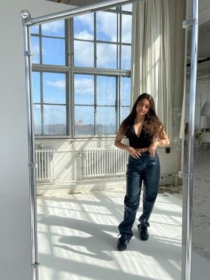 Ginny bukser i læder look navy
