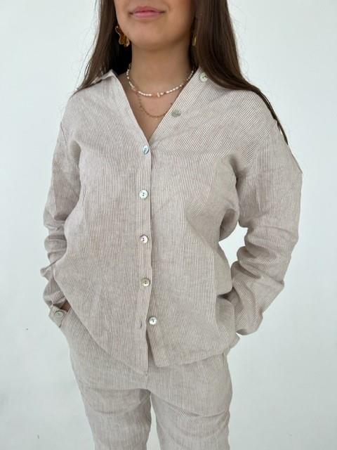 Lovisa hør skjorte beige med striber