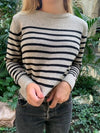 Matilde W striktrøje beige og sort